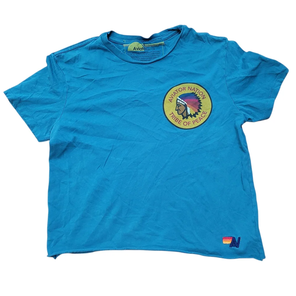 Aviator Nation Shirt Tribe Of Peace Indian Graphic Cropped Boyfriend Distressed - Picture 13 of 13